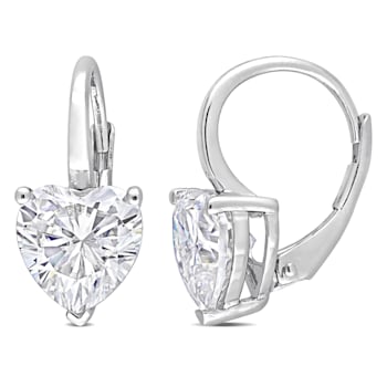 4 CT DEW Created Moissanite Heart Leverback Earrings in Sterling Silver