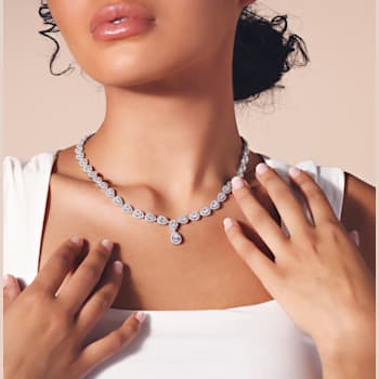 38 CT TGW Cubic Zirconia Teardrop Necklace in Sterling Silver