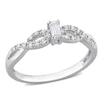 1/5 CT TGW Created White Sapphire and 1/10 CT TW Diamond Open Infinity
Ring in Sterling Silver