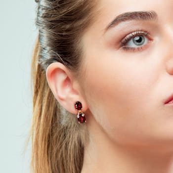 10 1/5 CT TGW Garnet Dangle Earrings in Yellow Gold Plated Sterling Silver