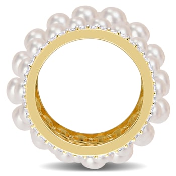 3-4.5MM Freshwater Cultured Pearl & Created White Sapphire Ring in
Yellow Plated Sterling Silver