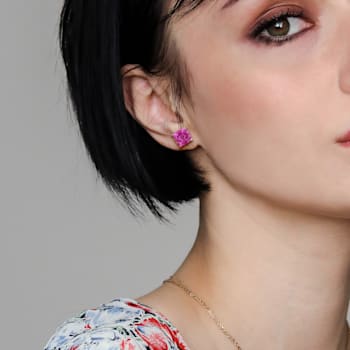 18  CT TGW Created Ruby, Created Blue and Pink Sapphire 3-Piece Set Stud
Earrings in Sterling Silver