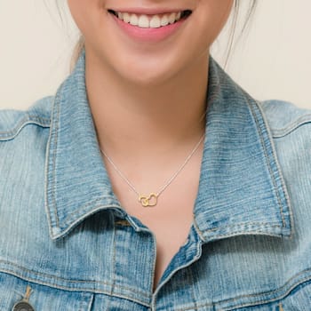 Double Heart Charm Necklace in 2-Tone Sterling Silver