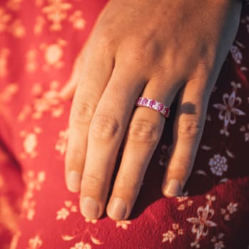 1 3/8 CT TGW Ruby and 1/6 CT TW Diamond Semi Eternity Ring in 14K Rose Gold