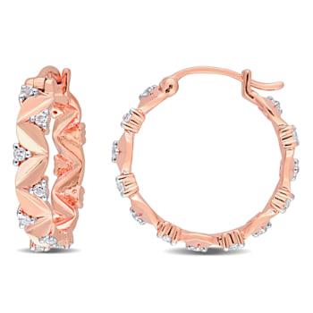 3/4 CT TGW White Topaz Hoop Earrings in Rose Plated Sterling Silver