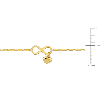 1/5 CT TGW Cubic Zirconia Infinity and Heart Charm Bracelet in Yellow
Plated Sterling Silver