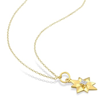 Diamond Accent North Star Charm with Chain in Yellow Plated Sterling Silver