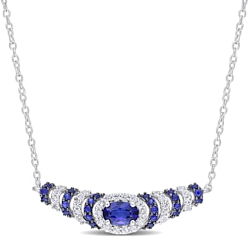 1 1/3 CT TGW  Created Blue and White Sapphire Necklace in Sterling
Silver with Black Rhodium Plated