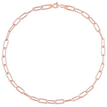 6MM Polished Paperclip Chain Necklace in Rose Plated Sterling Silver