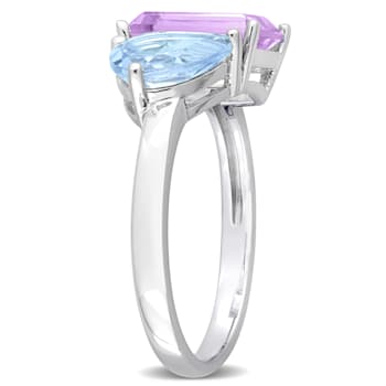 3 5/8 CT TGW Pink Amethyst and Sky Blue Topaz 2-Stone Ring in Sterling Silver