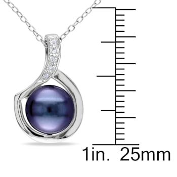 9-9.5MM Black Freshwater Cultured Pearl and Diamond Pendant with Chain
in Sterling Silver