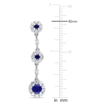 3 1/2 CT TGW Created Blue and White Sapphire Dangle Flower Earrings in
Sterling Silver