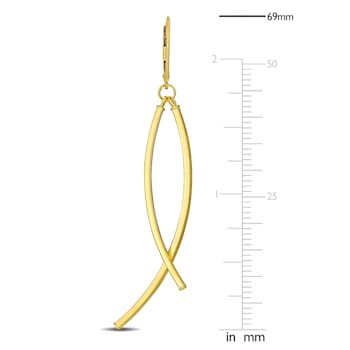 Open Crossover Design Hanging Earrings on Leverback in 10k Yellow Gold
