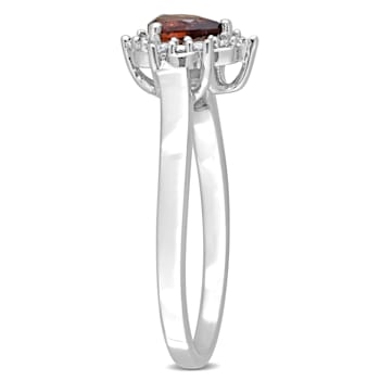 1/4 CTW Garnet and 1/10 CT TW Diamond Halo Ring in Sterling Silver