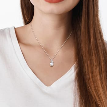 8.5-9MM Freshwater Cultured Pearl and Diamond Accent Pendant with Chain
in Sterling Silver