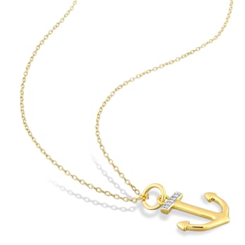 Anchor Charm Diamond Accent Pendant with Chain in Yellow Plated Sterling Silver