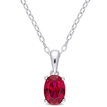 1 1/4 CT TGW Created Ruby Solitaire Pendant with Chain in Sterling Silver