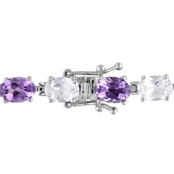 19 3/4 CT TGW Amethyst and Created White Sapphire Link Bracelet in
Sterling Silver