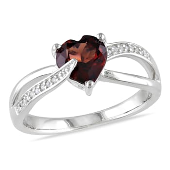 1 1/4 CT TGW Garnet and Diamond Accent Heart Ring in Sterling Silver
