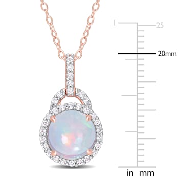 3 1/4 CT TGW Blue Ethiopian Opal and White Topaz Pendant with Chain in
Rose Plated Sterling Silver