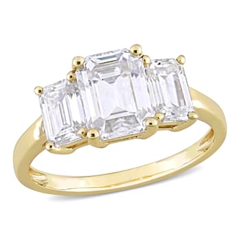 2-3/4 CT DEW Created Moissanite 3-Stone Engagement Ring in 10K Yellow Gold