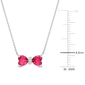 1 CT TGW Pink Topaz and Diamond Accent Bow Necklace in 10K White Gold