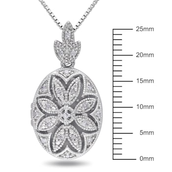 1/10 CT TW Diamond Floral Locket Pendant with Chain in Sterling Silver