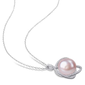 11.5-12MM Pink Freshwater Cultured Pearl and 1 CT TGW Cubic Zirconia
Pendant in Sterling Silver