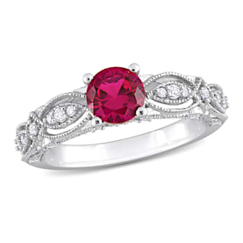1 3/8 CT TGW Created Ruby Created White Sapphire and Diamond Accent Ring
in 10K White Gold