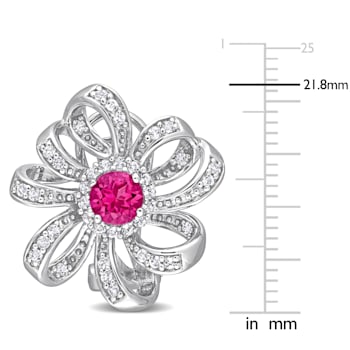 2 CT TGW Pink Sapphire and White Topaz Flower Earrings in Sterling Silver