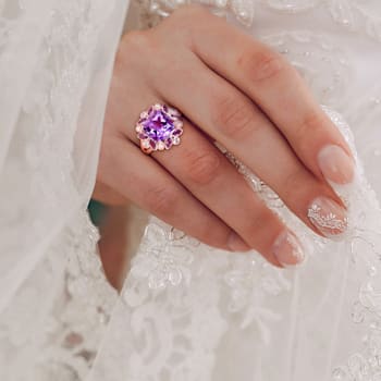 3 1/3 CT TGW Amethyst and Topaz Floral Ring in Rose Gold Plated Sterling Silver