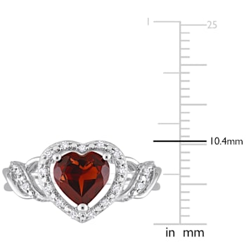 1 3/8 CT TGW Garnet and 1/10 CT TW Diamond Heart Ring in Sterling Silver