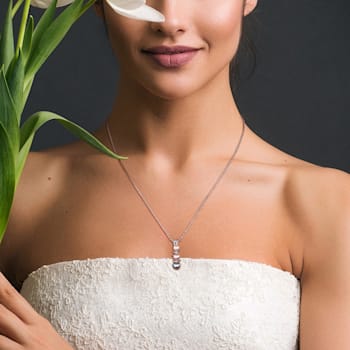 4.5-6MM Multicolor Pearl and Diamond Drop Pendant with Chain in Sterling Silver