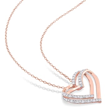 1/5ctw Diamond Open Heart Pendant with Chain in 18K Rose Gold Over
Sterling Silver