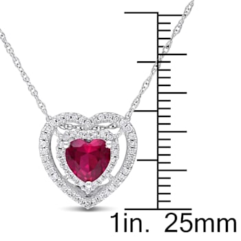 1 CT TGW Created Ruby and 1/5 CT TW Diamond Double Halo Heart Pendant
with Chain 10K White Gold