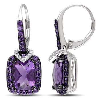 4-5/8ctw Amethyst and 1/10ctw Diamond Drop Earrings in Sterling Silver