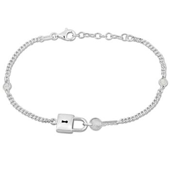 Lock and Key Curblink Chain Bracelet in Sterling Silver