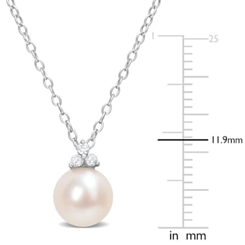 8-8.5MM Freshwater Cultured Pearl and Diamond Accent Pendant with Chain
in Sterling Silver