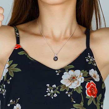 9-9.5MM Black Tahitian Cultured Pearl and Diamond Twist Pendant with
Chain in Sterling Silver