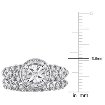 1/3 CT TW Diamond Halo Bridal Ring Set in Sterling Silver