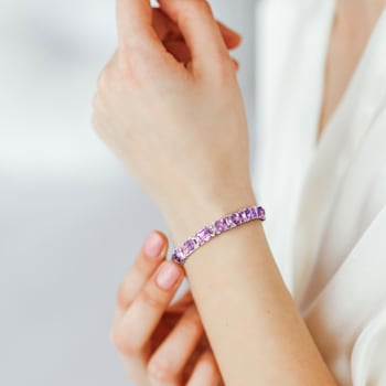 45 CT TGW Emerald-Cut Amethyst Tennis Bracelet in Sterling Silver