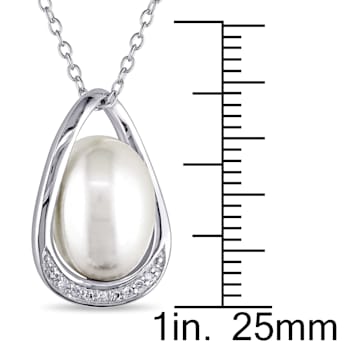 9.5-10MM Freshwater Cultured Pearl and Diamond Accent Teardrop Pendant
with Chain in Sterling Silver
