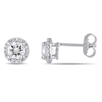 1-1/3ctw Created White Sapphire and Diamond Accent Halo Stud Earrings in
Sterling Silver