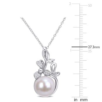 11-12MM Freshwater Cultured and Diamond Accent Floral Pendant with Chain
in Sterling Silver