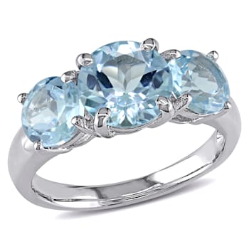 4 3/8 CT TGW Blue Topaz 3-Stone Ring in Sterling Silver