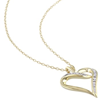 Diamond Heart Pendant with Chain in 18K Yellow Gold Over Sterling Silver