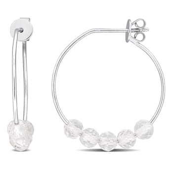 1 1/4ctw White Topaz Bead Hoop Earrings in Sterling Silver