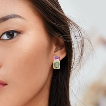 28 CT TGW Rose de France and Green Quartz Post Earrings in Rose Plated
Sterling Silver