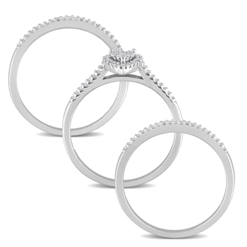 1/4 CT TW Diamond Cluster Pear Shape Halo Bridal Set in Sterling Silver