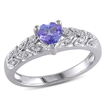 3/8 CT TGW Tanzanite and Diamond Accent Heart Vintage Ring in Sterling Silver